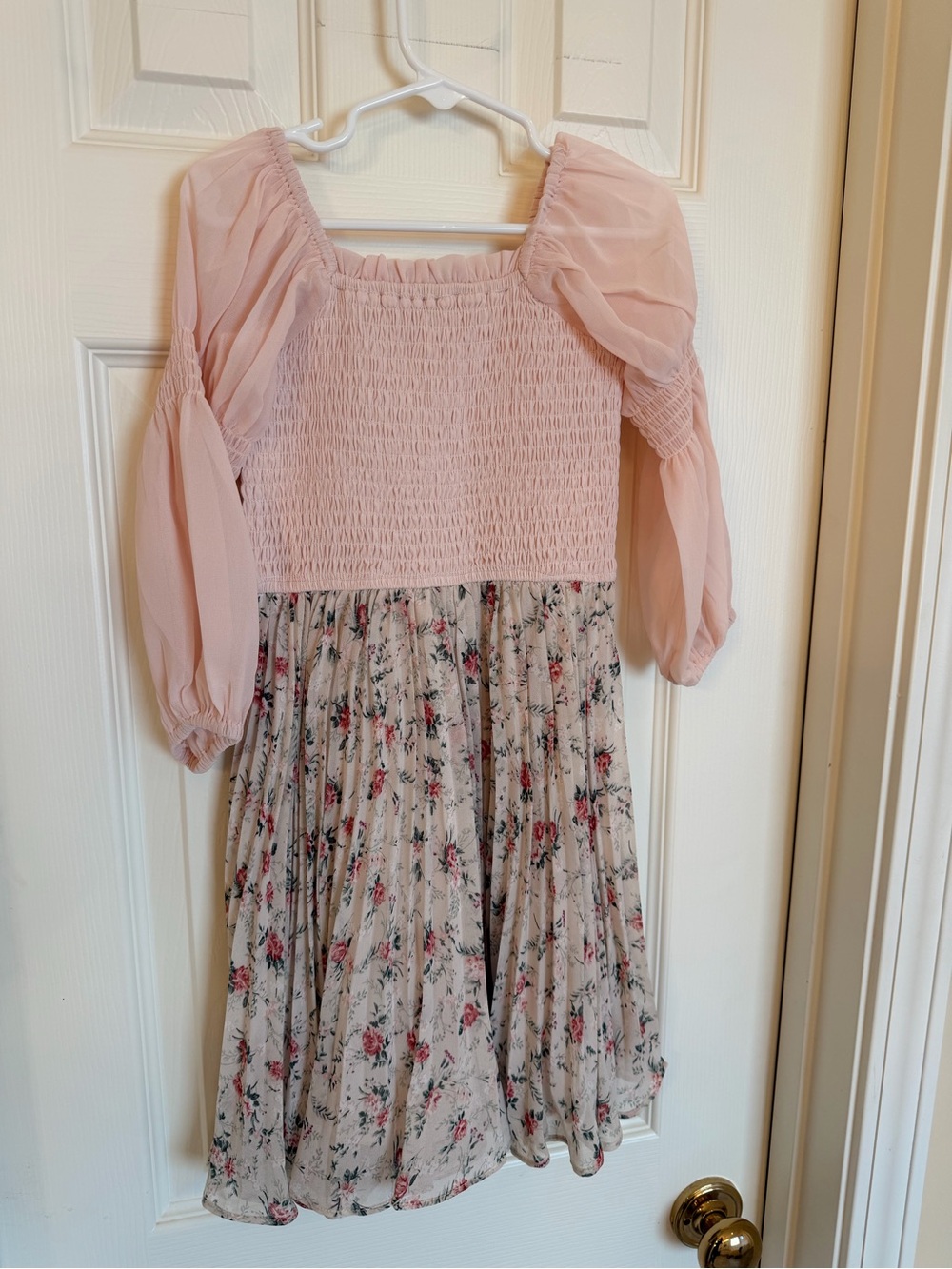 Ivy City Co Pink Smocked Bodice Floral Midi with Puff Sleeves